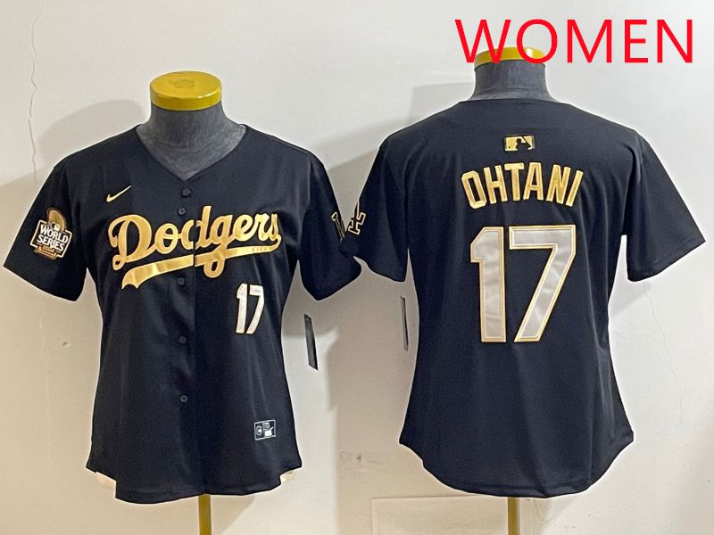 Women Los Angeles Dodgers #17 Ohtani Black Gold Nike 2025 MLB Jersey style 4284